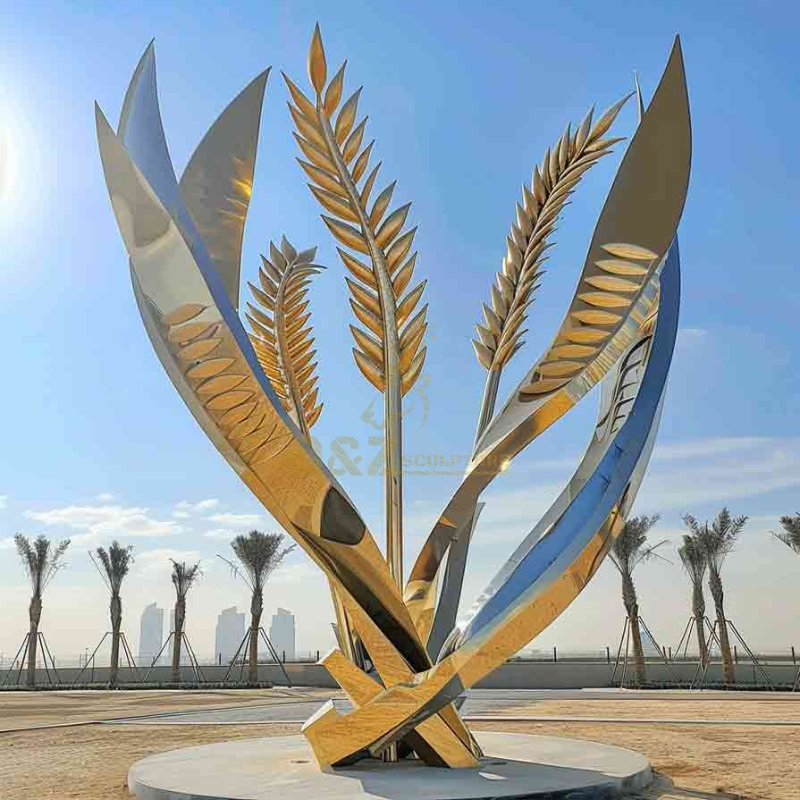 Giant Metal Wheat Sculpture | Gold Ears, Silver Stems 6