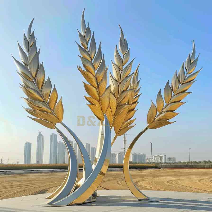 Giant Metal Wheat Sculpture | Gold Ears, Silver Stems 7