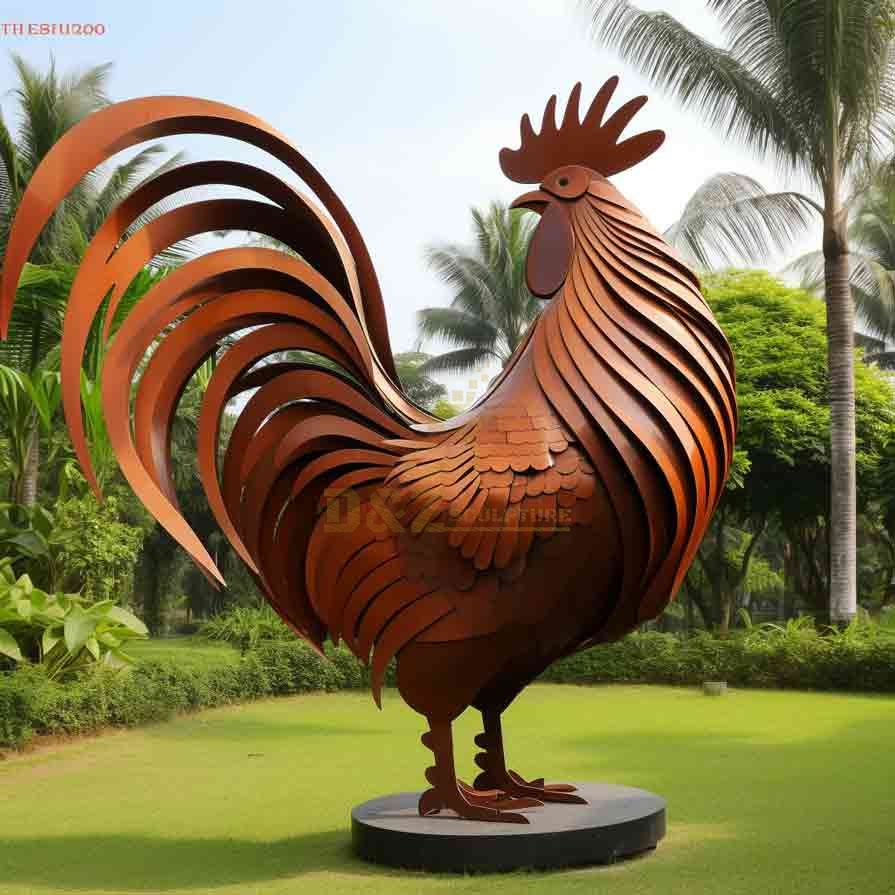 Large Corten Steel Rooster Sculpture | Park Art 7