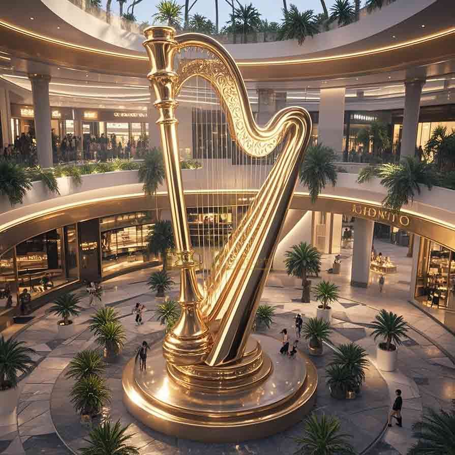 Large Golden Harp Sculpture | Modern Luxury Art Decor 1