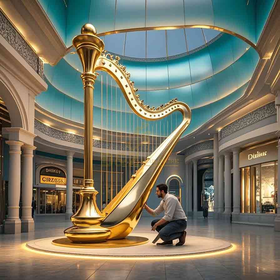 Large Golden Harp Sculpture | Modern Luxury Art Decor 2