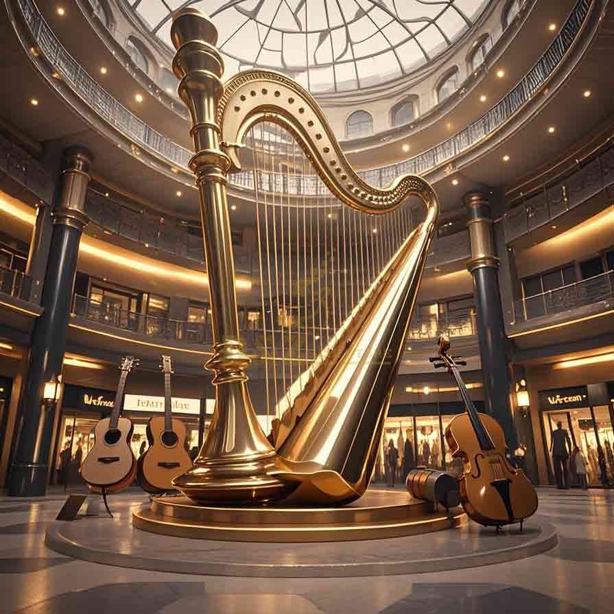 Large Golden Harp Sculpture | Modern Luxury Art Decor 4