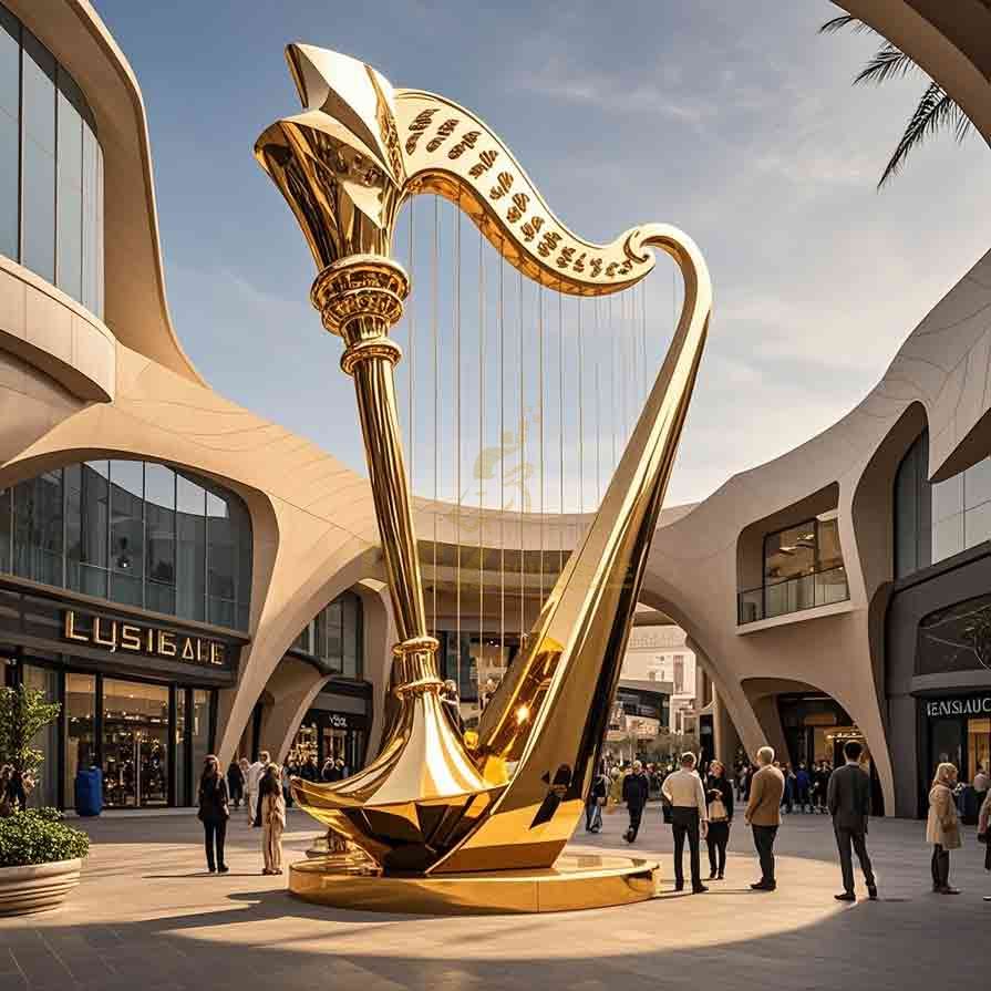 Large Golden Harp Sculpture | Modern Luxury Art Decor 5