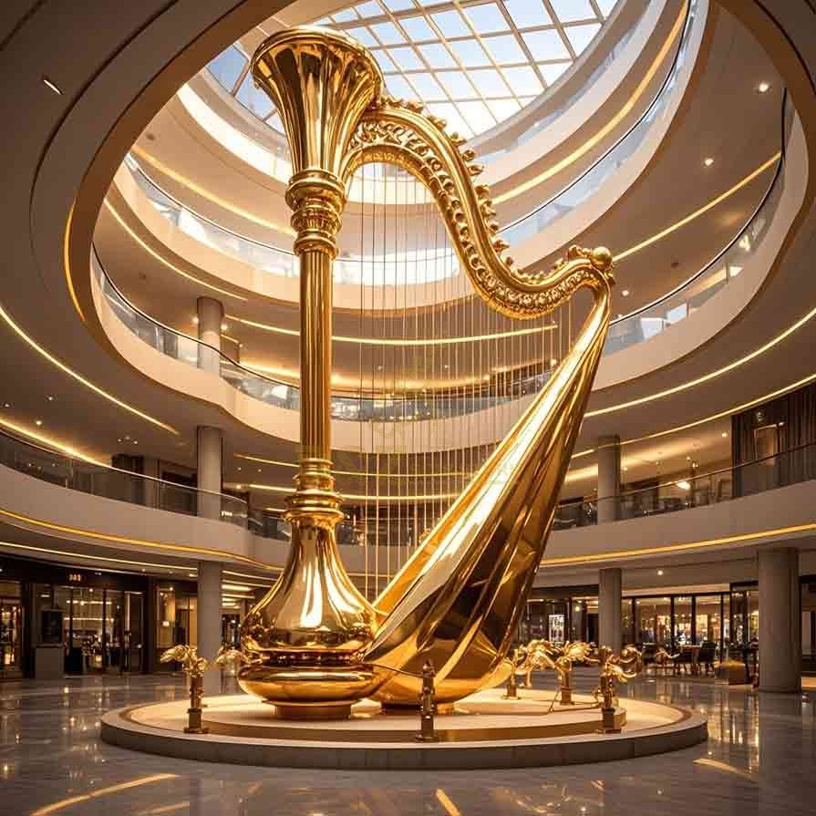 Large Golden Harp Sculpture | Modern Luxury Art Decor 7