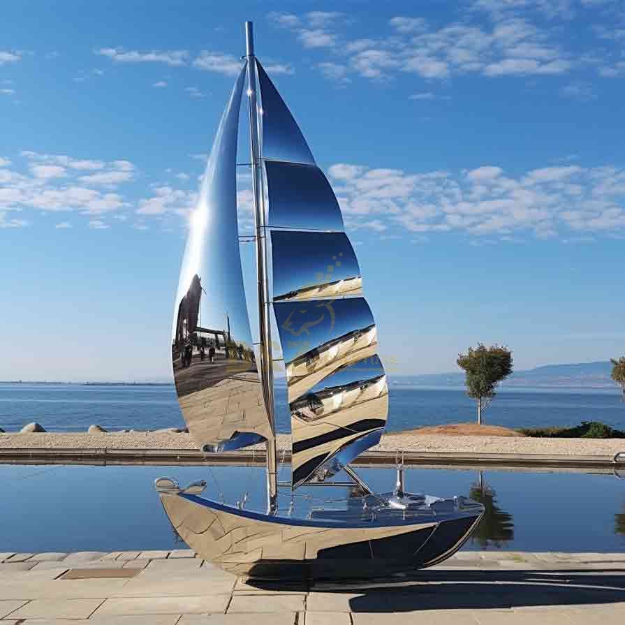 Large Metal Sailboat Sculpture | Stainless Steel Outdoor Decor 1