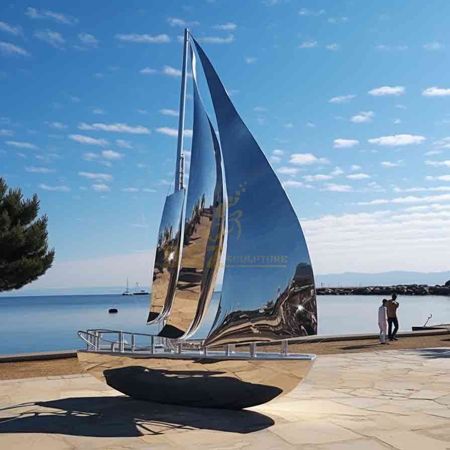 Large Metal Sailboat Sculpture | Stainless Steel Outdoor Decor 3