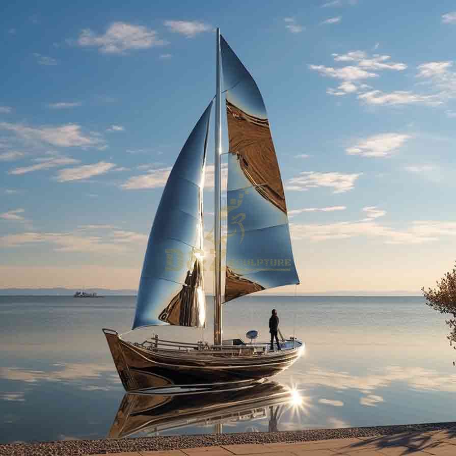 Large Metal Sailboat Sculpture | Stainless Steel Outdoor Decor 5