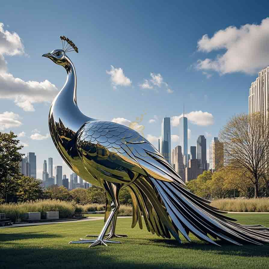 Stainless Steel Garden Peacock Sculpture Metal Art Decor 1