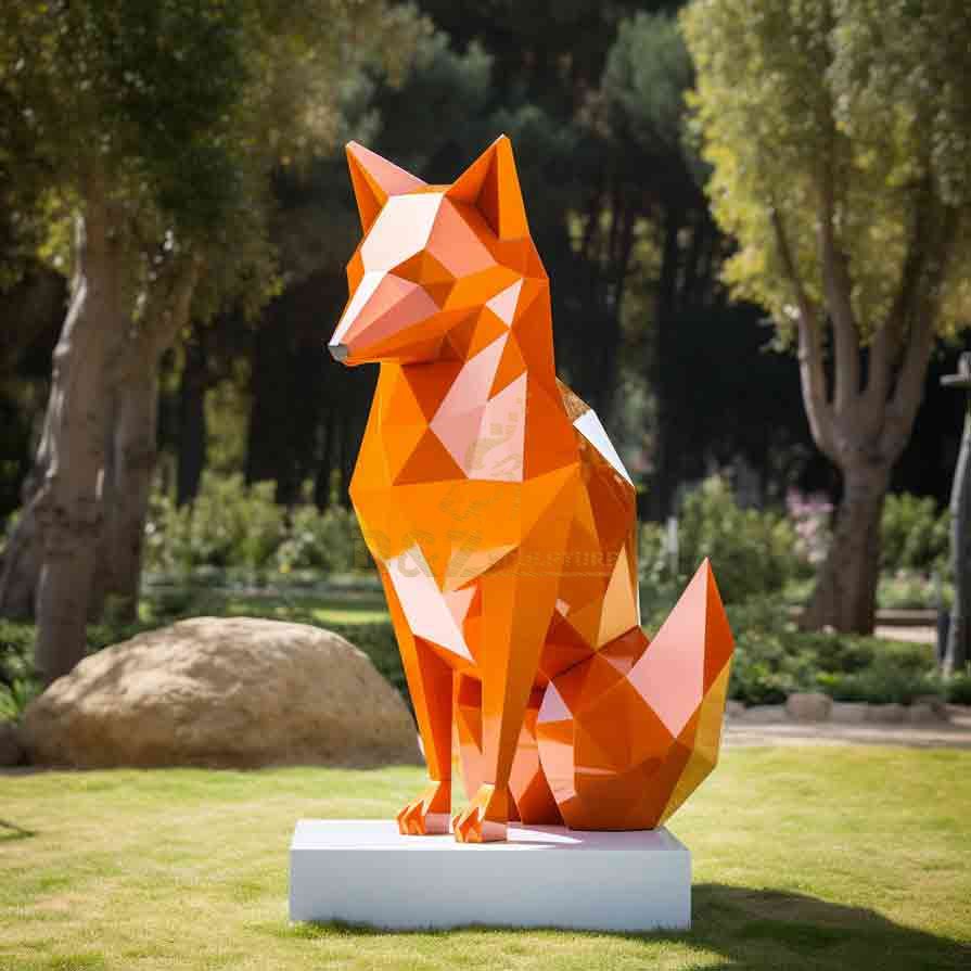 Red Geometric Fox Sculpture | Abstract Garden Decor 4