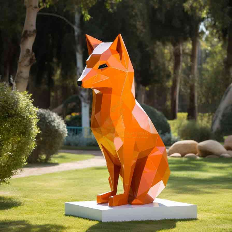 Red Geometric Fox Sculpture | Abstract Garden Decor 6