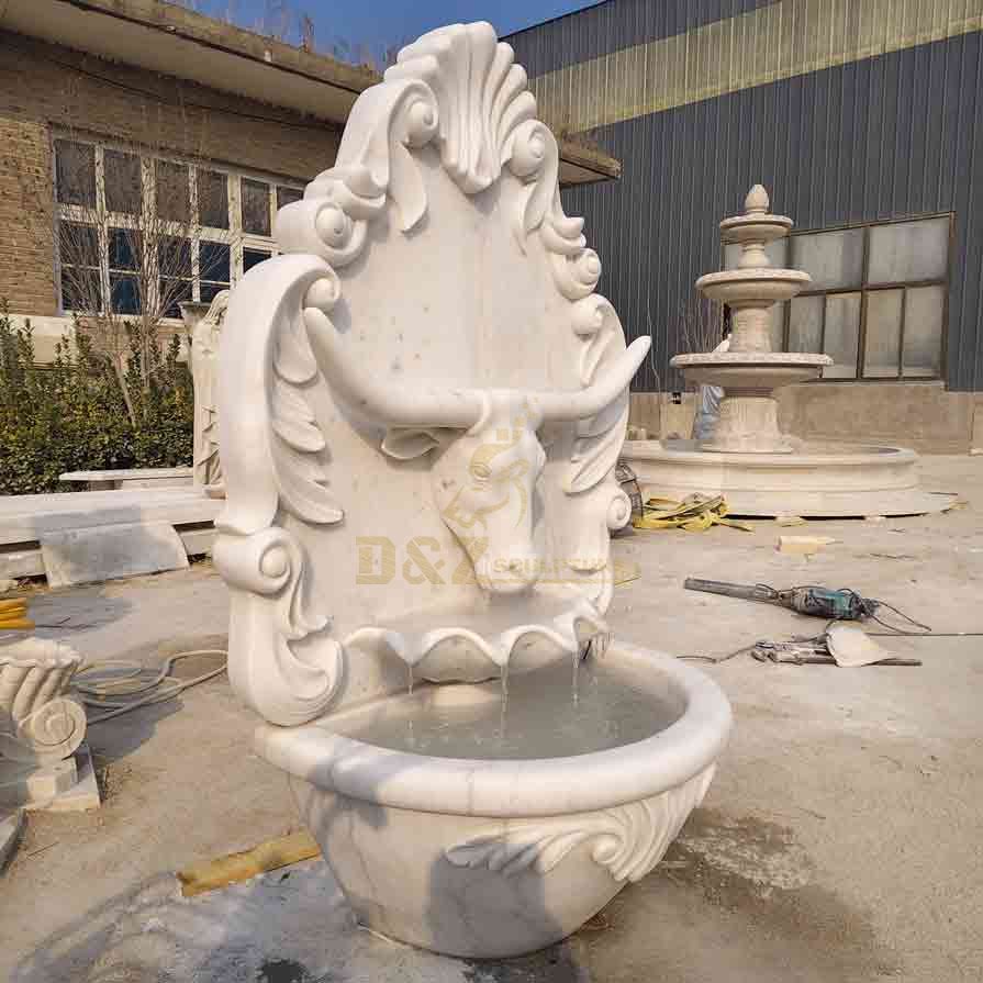 Large Marble Wall Fountain with Bull Statue Decor 2