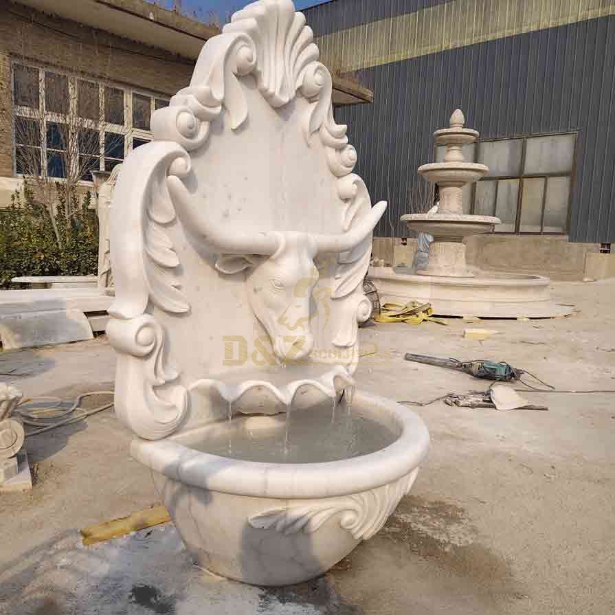 Large Marble Wall Fountain with Bull Statue Decor 4