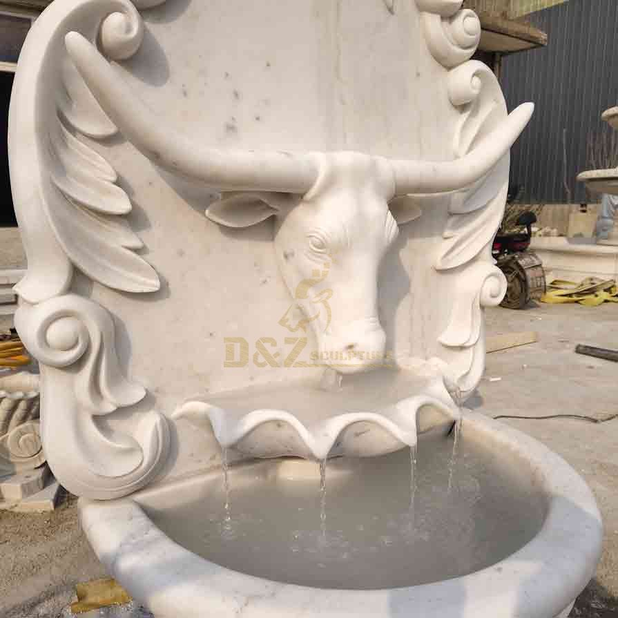 Large Marble Wall Fountain with Bull Statue Decor 5