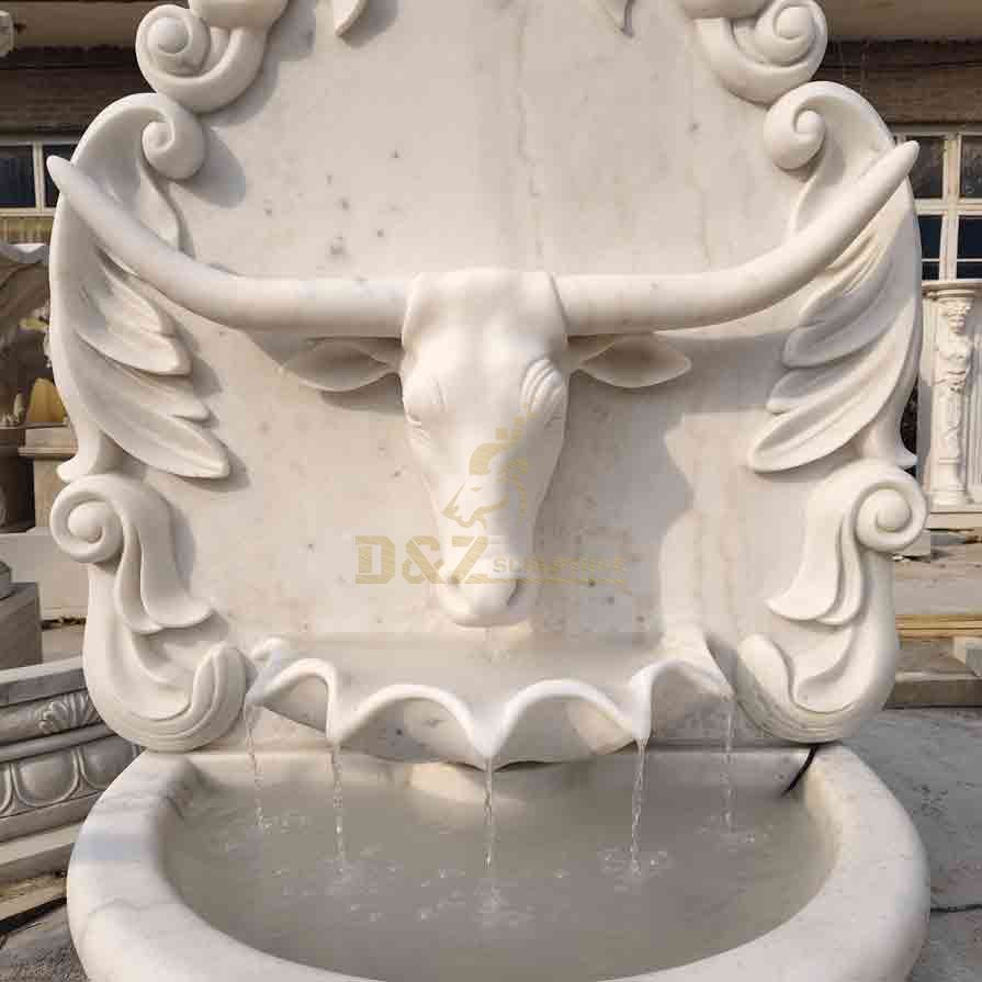 Large Marble Wall Fountain with Bull Statue Decor 6