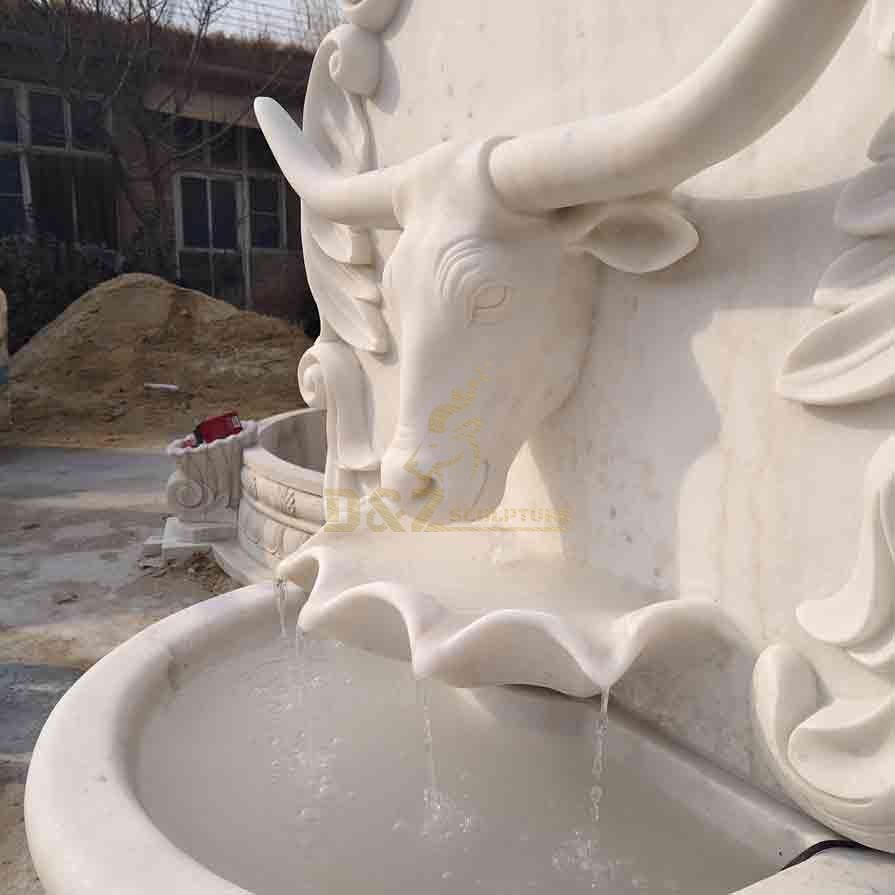 Large Marble Wall Fountain with Bull Statue Decor 7