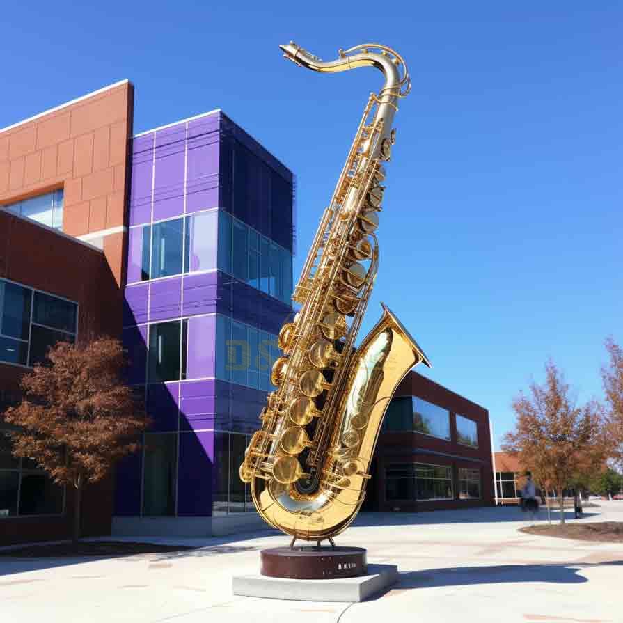 Large Golden Stainless Steel Saxophone Sculpture 1