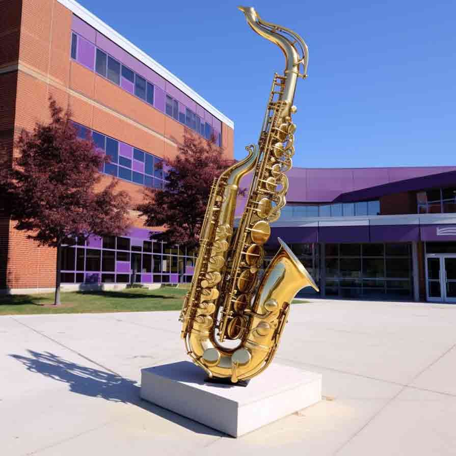 Large Golden Stainless Steel Saxophone Sculpture 2