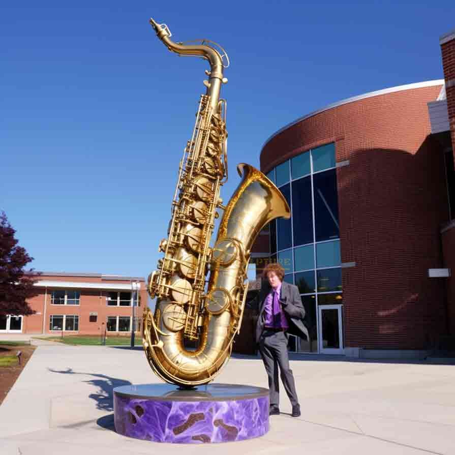 Large Golden Stainless Steel Saxophone Sculpture 3