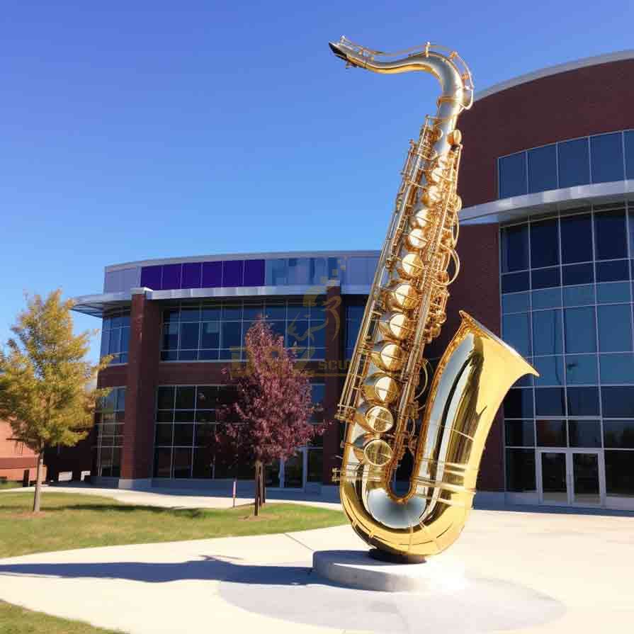 Large Golden Stainless Steel Saxophone Sculpture 5