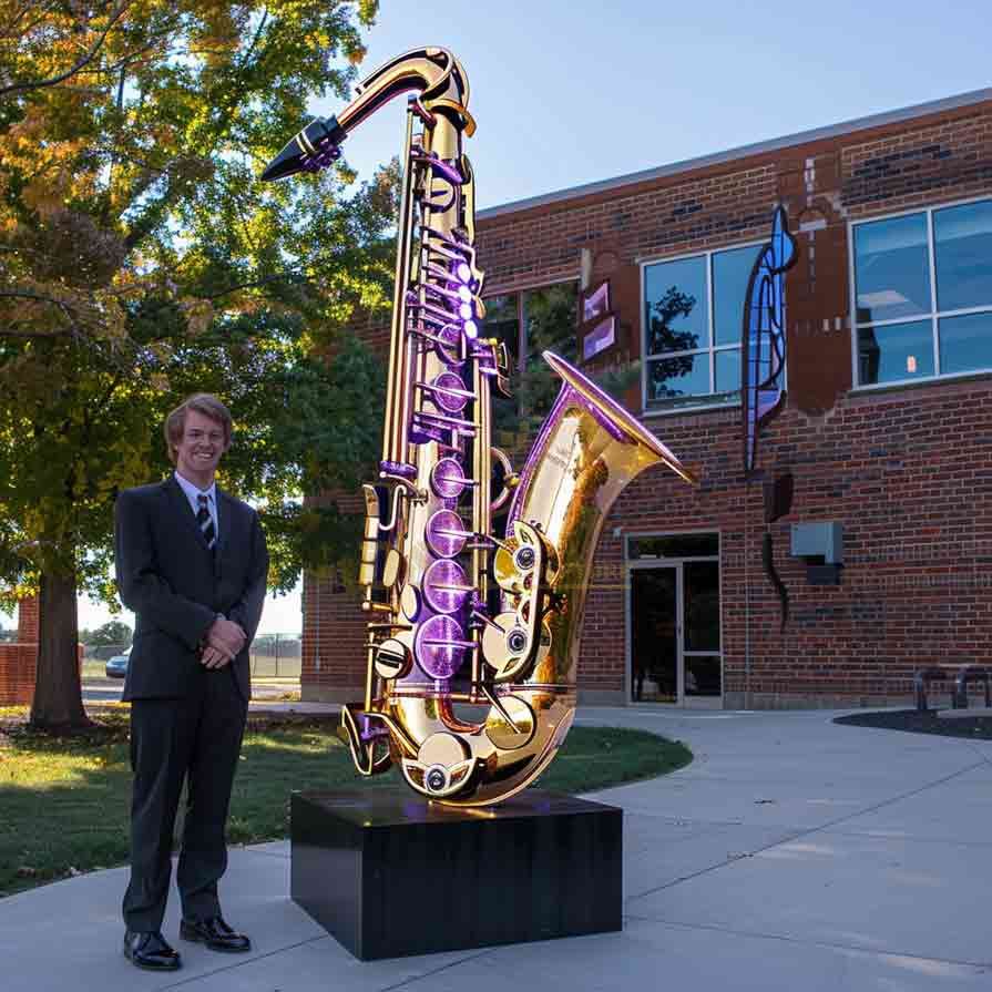 Large Golden Stainless Steel Saxophone Sculpture 6