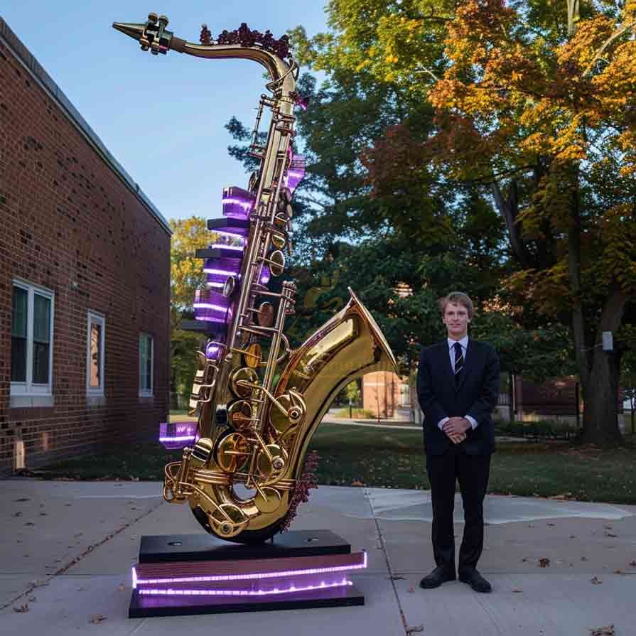 Large Golden Stainless Steel Saxophone Sculpture 7